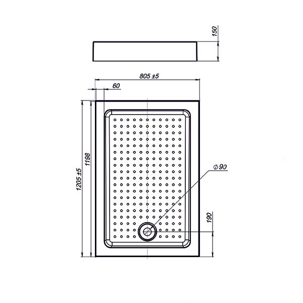Поддон для душа акриловый Vincea VST-3AR-8012, 1200*800*150