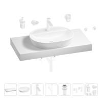 Раковина 60 см со столешницей 100 см Wellsee Calin 201007755 в наборе 10 в 1: столешница, раковина, смеситель, сифон, донный клапан, угловые вентили, аксессуары (цвет матовый белый)