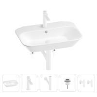Раковина для ванной Wellsee Eclatant 201005405 в наборе 5 в 1: раковина белого глянцевого цвета, смеситель, сифон, донный клапан, угловые вентили (цвет набора матовый белый)