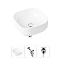 Комплект 3 в 1 Lavinia Boho Bathroom Sink 21520218: накладная фарфоровая раковина 40 см, металлический сифон, донный клапан