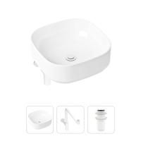 Комплект 3 в 1 Lavinia Boho Bathroom Sink 21520269: накладная фарфоровая раковина 40 см, металлический сифон, донный клапан