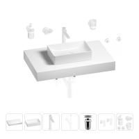 Раковина 42 см со столешницей 80 см Wellsee Pure BY Wellsee 201010775 в наборе 10 в 1: столешница, раковина, высокий смеситель, сифон, выпуск, кран-вентили, аксессуары (цвет матовый белый)