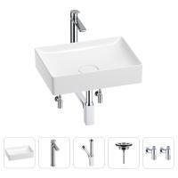 Раковина для ванной Wellsee Pure BY Wellsee 201004386 в наборе 5 в 1: раковина белого глянцевого цвета, высокий смеситель, сифон, выпуск, угловые вентили (цвет набора хром)
