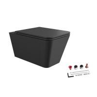 Alice Hide Square комплект:31210108 Подвесной унитаз, форма-квадрат, черный матовый, без сливного механизма, без крепежного набораMC3108SQS Сиденье для унитаза softclose, форма-квадрат, черный матовый, поставляется с набором крепленияFIX10 Набор крепеж