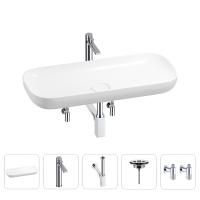 Раковина для ванной Wellsee Croquis 201004016 в наборе 5 в 1: раковина белого глянцевого цвета, высокий смеситель, сифон, выпуск, угловые вентили (цвет набора хром)