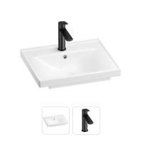 Раковина для ванной Wellsee FreeDom 201000807 в наборе 2 в 1: прямоугольная раковина белого глянцевого цвета, смеситель в цвете матовый черный