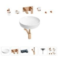 Раковина для ванной Wellsee Chalice Perfection 201006159 в наборе 8 в 1: раковина белого глянцевого цвета, встраиваемый смеситель, сифон, выпуск, аксессуары (цвет набора розовое золото)