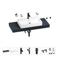 Раковина 70 см со столешницей 120 см Wellsee Graceful Pro 201012702 в наборе 10 в 1: столешница, раковина, смеситель, сифон, донный клапан, угловые вентили, аксессуары (цвет матовый черный)