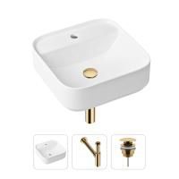 Комплект 3 в 1 Lavinia Boho Bathroom Sink 21520310: накладная фарфоровая раковина 42 см, металлический сифон, донный клапан