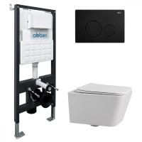 Комплект подвесной унитаз ABBER Rechteck AC1201 белый с инсталляцией AC0105 и кнопкой AC0121MB черный матовый
