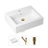 Комплект 3 в 1 Lavinia Boho Bathroom Sink 21520668: накладная фарфоровая раковина 50.5 см, металлический сифон, донный клапан