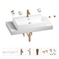 Раковина 70 см со столешницей 100 см Wellsee Graceful Pro 201012674 в наборе 10 в 1: столешница, раковина, смеситель, сифон, донный клапан, угловые вентили, аксессуары (цвет розовое золото)