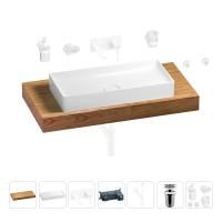 Раковина 75 см со столешницей 100 см Wellsee Pure BY Wellsee 201011610 в наборе 9 в 1: столешница, раковина, встраиваемый смеситель, сифон, выпуск, аксессуары (цвет набора матовый белый)