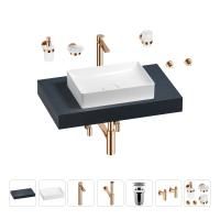 Раковина 50 см со столешницей 80 см Wellsee Pure BY Wellsee 201011094 в наборе 10 в 1: столешница, раковина, высокий смеситель, сифон, выпуск, кран-вентили, аксессуары (цвет розовое золото)