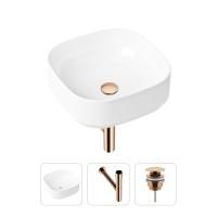 Комплект 3 в 1 Lavinia Boho Bathroom Sink 21520248: накладная фарфоровая раковина 40 см, металлический сифон, донный клапан