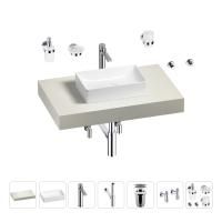 Раковина 42 см со столешницей 80 см Wellsee Pure BY Wellsee 201010711 в наборе 10 в 1: столешница, раковина, высокий смеситель, сифон, выпуск, кран-вентили, аксессуары (цвет хром)