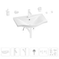 Раковина для ванной Wellsee Bisou 201007325 в наборе 9 в 1: раковина белого глянцевого цвета, смеситель, сифон, донный клапан, угловые вентили, аксессуары (цвет набора матовый белый)