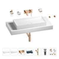 Раковина 75 см со столешницей 100 см Wellsee Pure BY Wellsee 201011649 в наборе 9 в 1: столешница, раковина, встраиваемый смеситель, сифон, выпуск, аксессуары (цвет набора розовое золото)
