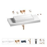 Раковина 75 см со столешницей 120 см Wellsee Pure BY Wellsee 201011769 в наборе 9 в 1: столешница, раковина, встраиваемый смеситель, сифон, выпуск, аксессуары (цвет набора розовое золото)