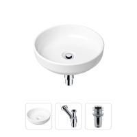 Комплект 3 в 1 Lavinia Boho Bathroom Sink 21520165: накладная фарфоровая раковина 40 см, металлический сифон, донный клапан