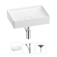 Раковина для ванной Wellsee Pure BY Wellsee 201001226 в наборе 3 в 1: прямоугольная раковина белого глянцевого цвета, сифон, выпуск в цвете хром