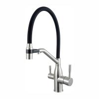 Смеситель для кухни с гибким изливом и подключением фильтра FRAP F4397-5, сатин