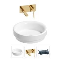 Раковина для ванной Wellsee Doux 201000668 в наборе 2 в 1: круглая раковина белого глянцевого цвета, встраиваемый смеситель в цвете золото