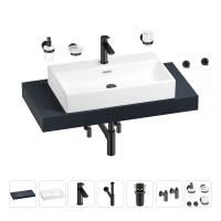 Раковина 70 см со столешницей 100 см Wellsee Graceful Pro 201012642 в наборе 10 в 1: столешница, раковина, смеситель, сифон, донный клапан, угловые вентили, аксессуары (цвет матовый черный)