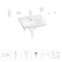 Раковина для ванной Wellsee FreeDom 201006830 в наборе 9 в 1: раковина белого глянцевого цвета, смеситель, сифон, донный клапан, угловые вентили, аксессуары (цвет набора матовый белый)