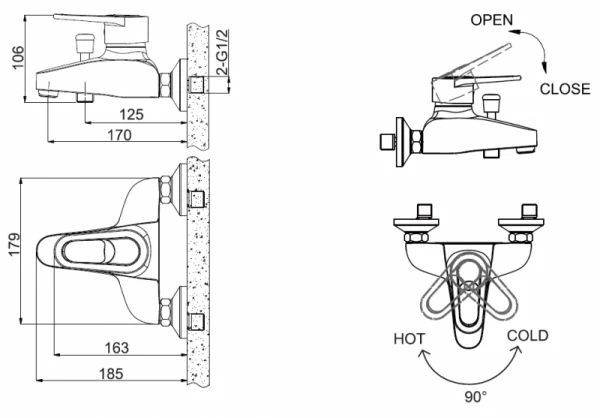 Смеситель для ванны Bravat Loop F6124182CP-01-RUS