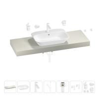 Раковина 65 см со столешницей 140 см Wellsee Eclatant 201013175 в наборе 10 в 1: столешница, раковина, смеситель, сифон, донный клапан, угловые вентили, аксессуары (цвет матовый белый)