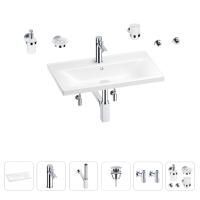 Раковина для ванной Wellsee FreeDom 201007016 в наборе 9 в 1: раковина белого глянцевого цвета, смеситель, сифон, донный клапан, угловые вентили, аксессуары (цвет набора хром)