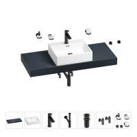 Раковина 50 см со столешницей 120 см Wellsee Graceful Pro 201012522 в наборе 10 в 1: столешница, раковина, смеситель, сифон, донный клапан, угловые вентили, аксессуары (цвет матовый черный)