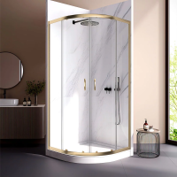 Душевой угол Veconi Rovigo RV-202G, 900x900x1900, брашированное золото прозрачное стекло