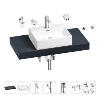 Раковина 50 см со столешницей 100 см Wellsee Graceful Pro 201012466 в наборе 10 в 1: столешница, раковина, смеситель, сифон, донный клапан, угловые вентили, аксессуары (цвет хром)
