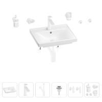 Раковина для ванной Wellsee FreeDom 201006815 в наборе 9 в 1: раковина белого глянцевого цвета, смеситель, сифон, донный клапан, угловые вентили, аксессуары (цвет набора матовый белый)