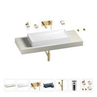 Раковина 75 см со столешницей 120 см Wellsee Pure BY Wellsee 201011688 в наборе 9 в 1: столешница, раковина, встраиваемый смеситель, сифон, выпуск, аксессуары (цвет набора золото)