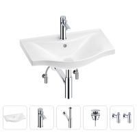 Раковина для ванной Wellsee Bisou 201005211 в наборе 5 в 1: раковина белого глянцевого цвета, смеситель, сифон, донный клапан, угловые вентили (цвет набора хром)