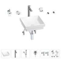 Раковина для ванной Wellsee Doux 201005946 в наборе 9 в 1: раковина белого глянцевого цвета, высокий смеситель, сифон, донный клапан, угловые вентили, аксессуары (цвет хром)