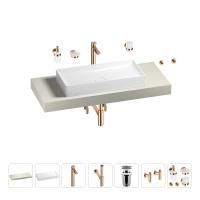 Раковина 75 см со столешницей 120 см Wellsee Pure BY Wellsee 201011674 в наборе 10 в 1: столешница, раковина, высокий смеситель, сифон, выпуск, кран-вентили, аксессуары (цвет розовое золото)