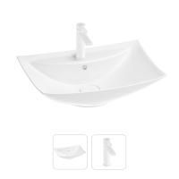 Раковина для ванной Wellsee Cerulean 201000805 в наборе 2 в 1: прямоугольная раковина белого глянцевого цвета, смеситель в цвете матовый белый