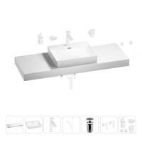 Раковина 55 см со столешницей 140 см Wellsee DeSire 201013635 в наборе 10 в 1: столешница, раковина, смеситель, сифон, выпуск, угловые вентили, аксессуары (цвет матовый белый)
