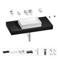 Раковина 50 см со столешницей 100 см Wellsee Pure BY Wellsee 201011301 в наборе 9 в 1: столешница, раковина, встраиваемый смеситель, сифон, выпуск, аксессуары (цвет набора хром)