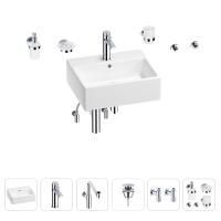 Раковина для ванной Wellsee Graceful Pro 201006696 в наборе 9 в 1: раковина белого глянцевого цвета, смеситель, сифон, донный клапан, угловые вентили, аксессуары (цвет набора хром)