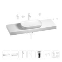 Раковина 60 см со столешницей 140 см Wellsee Croquis 201008335 в наборе 10 в 1: столешница, раковина, высокий смеситель, сифон, выпуск, кран-вентили, аксессуары (цвет матовый белый)