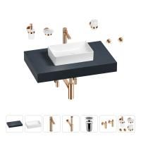 Раковина 42 см со столешницей 80 см Wellsee Pure BY Wellsee 201010729 в наборе 10 в 1: столешница, раковина, высокий смеситель, сифон, выпуск, кран-вентили, аксессуары (цвет розовое золото)