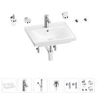 Раковина для ванной Wellsee FreeDom 201006911 в наборе 9 в 1: раковина белого глянцевого цвета, смеситель, сифон, донный клапан, угловые вентили, аксессуары (цвет набора хром)