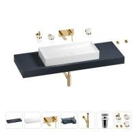 Раковина 75 см со столешницей 140 см Wellsee Pure BY Wellsee 201011828 в наборе 9 в 1: столешница, раковина, встраиваемый смеситель, сифон, выпуск, аксессуары (цвет набора золото)