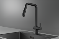 Смеситель для кухни Granula Kitchen Space 7273 черный матовый, подключение к фильтру, выдвижной излив, с душем