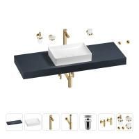 Раковина 50 см со столешницей 140 см Wellsee Pure BY Wellsee 201011453 в наборе 10 в 1: столешница, раковина, высокий смеситель, сифон, выпуск, кран-вентили, аксессуары (цвет золото)
